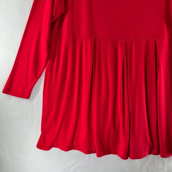 DOUBLJU Pleated Babydoll Dress 5XL Long Sleeve Scoop Neck Pullover Stretch Red - Picture 7 of 10